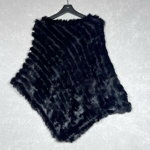 Barami Shawl Large Black Plucked Rabbit Fur Asymmetrical Poncho Wrap Shawl Cape
